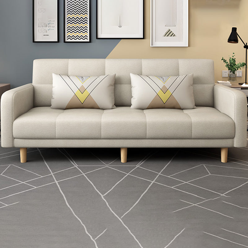 Modern Square Arm Sofa Convertible Wood Legs  Biscuit Back Sofa
