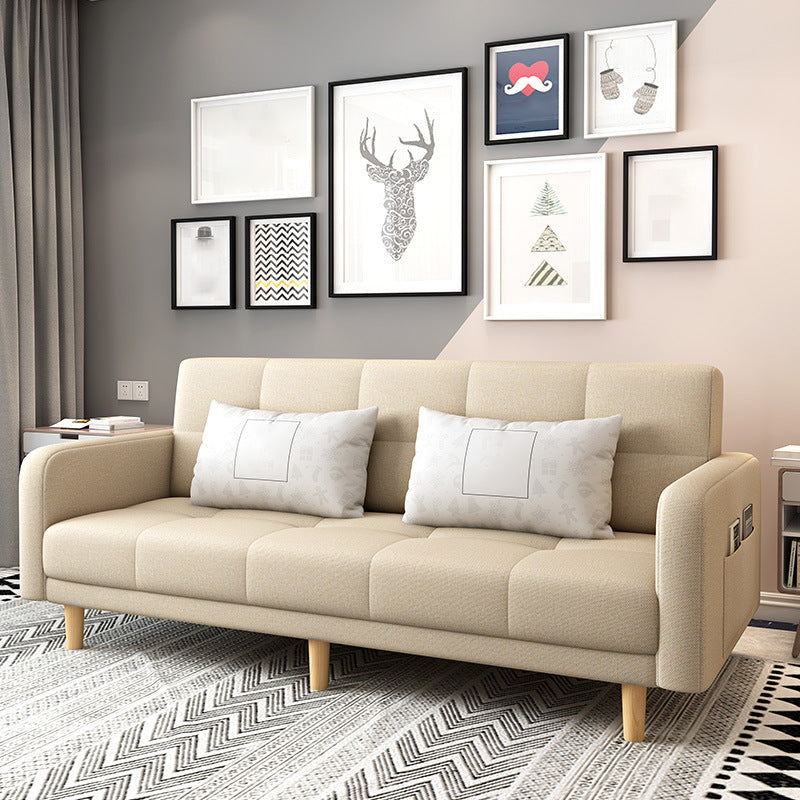 Moderne vierkante armbank Convertible Wood Legs Biscuit Back Sofa