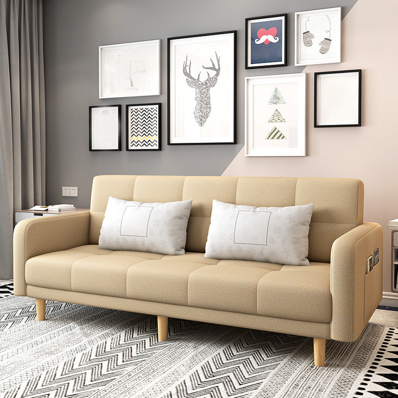 Modern Square Arm Sofa Convertible Wood Legs  Biscuit Back Sofa