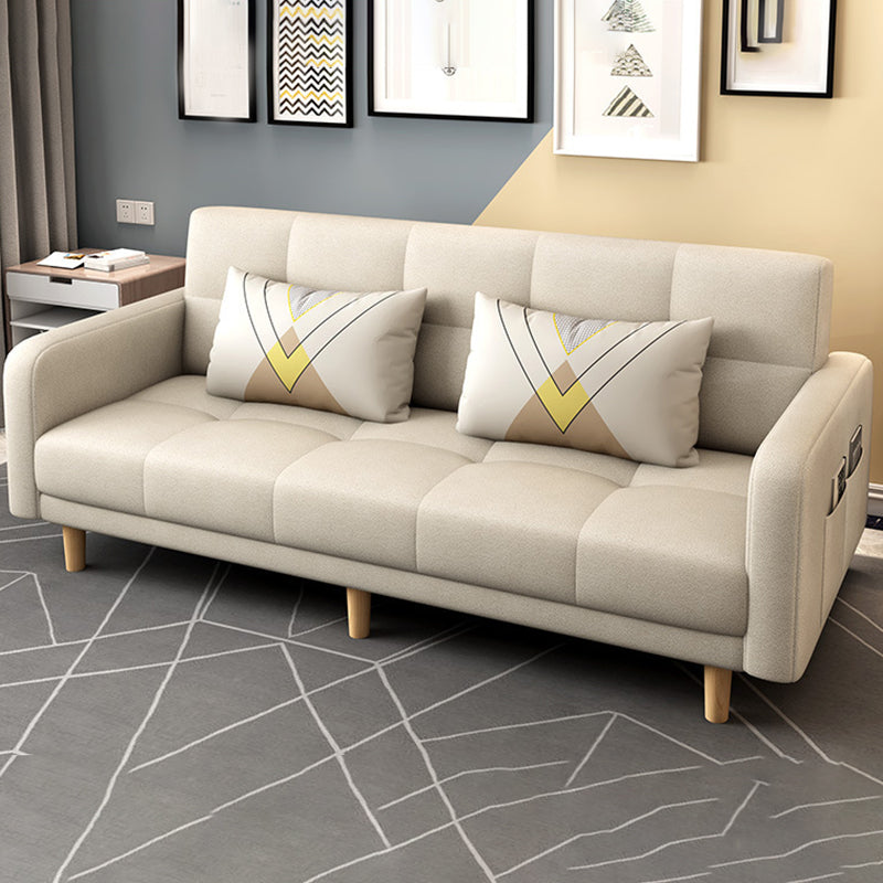 Modern Square Arm Sofa Convertible Wood Legs  Biscuit Back Sofa