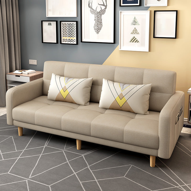 Modern Square Arm Sofa Convertible Wood Legs  Biscuit Back Sofa