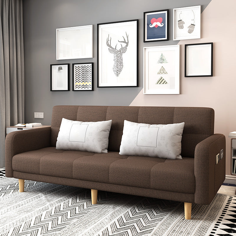 Modern Square Arm Sofa Convertible Wood Legs  Biscuit Back Sofa