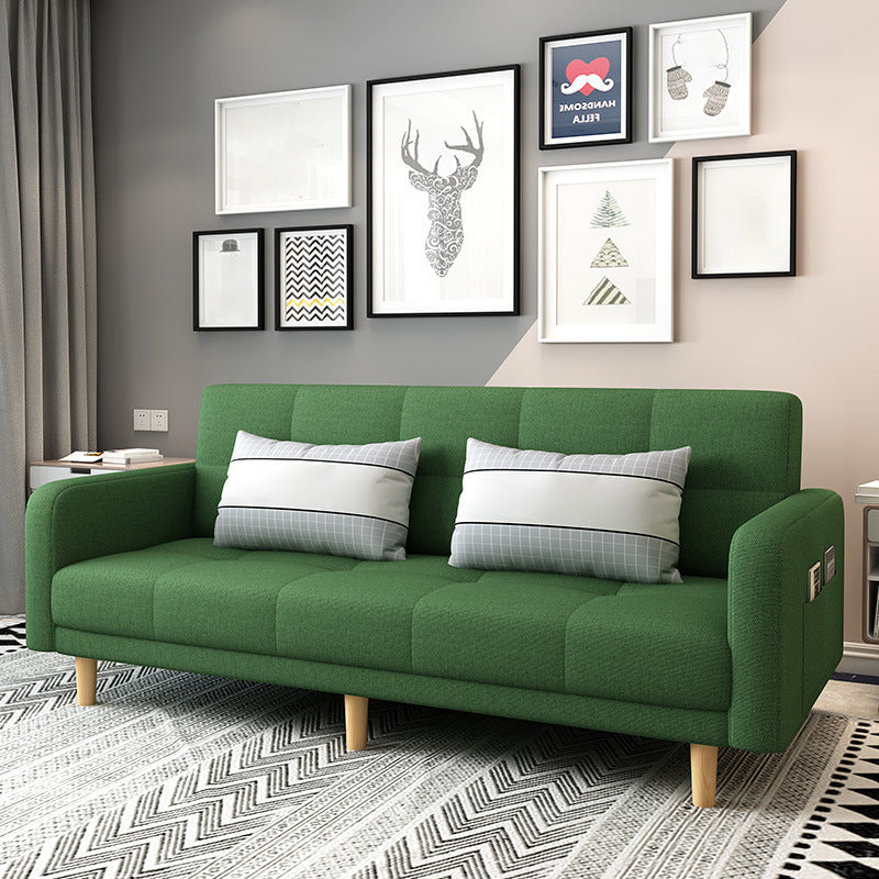 Moderne vierkante armbank Convertible Wood Legs Biscuit Back Sofa