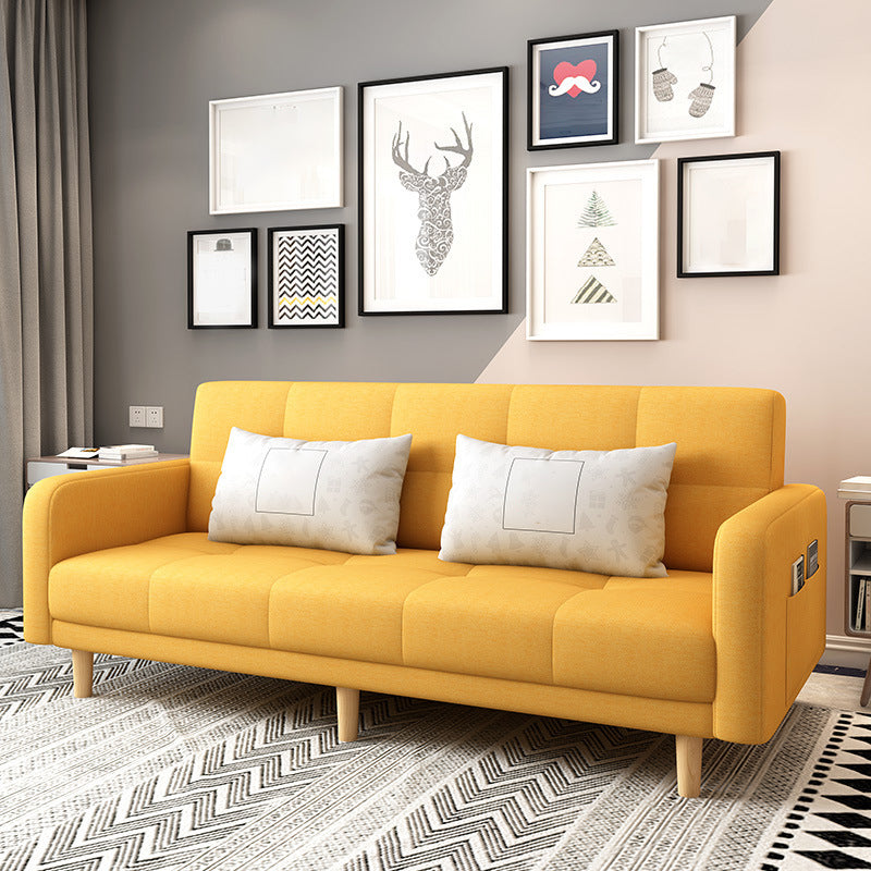 Modern Square Arm Sofa Convertible Wood Legs  Biscuit Back Sofa