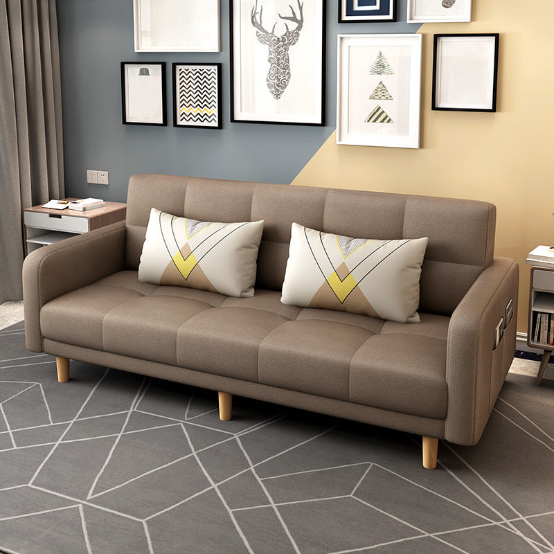 Modern Square Arm Sofa Convertible Wood Legs  Biscuit Back Sofa