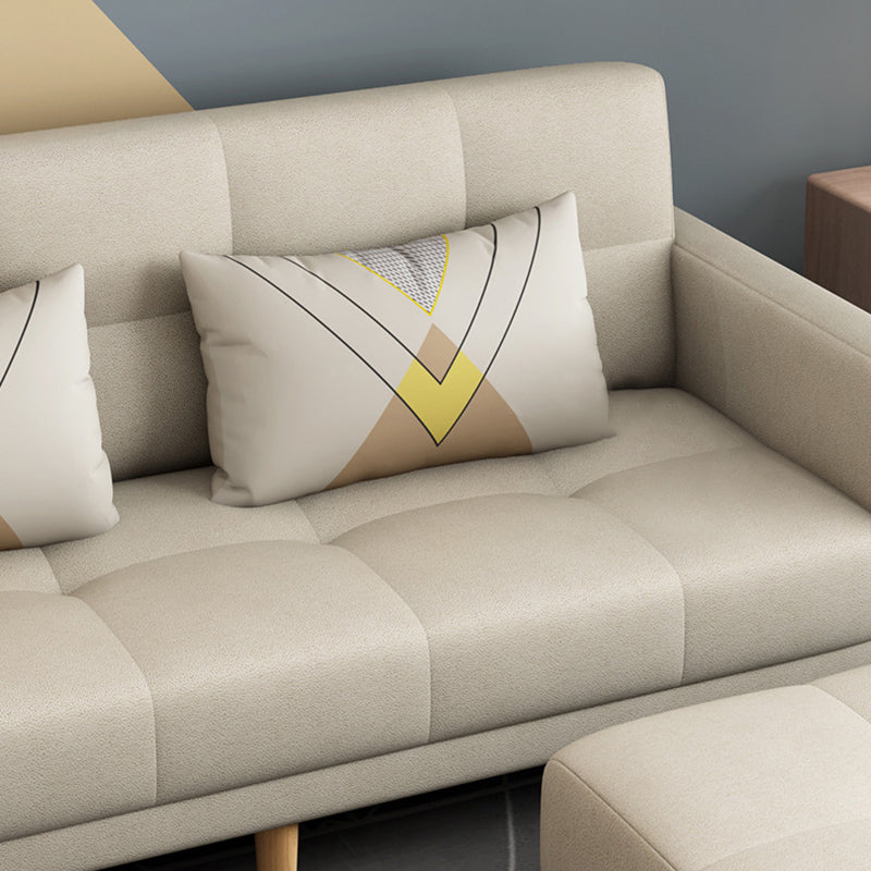 Modern Square Arm Sofa Convertible Wood Legs  Biscuit Back Sofa
