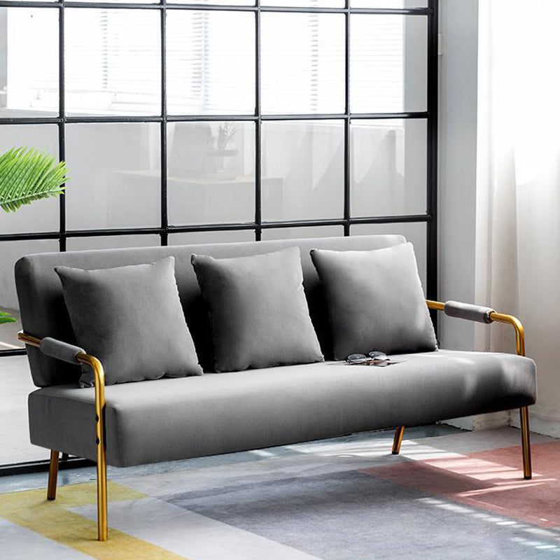 Modern Macaroon Velvet Sofa Tuxedo Arm Standard Tight Back Sofa