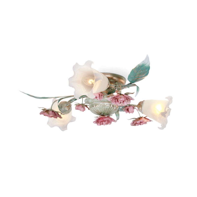 Metall Spiral Deckenbeleuchtung Korean Garten 3/5/8 Köpfe Schlafzimmer Halbflush -Halterung Leuchte in Grün mit Rose