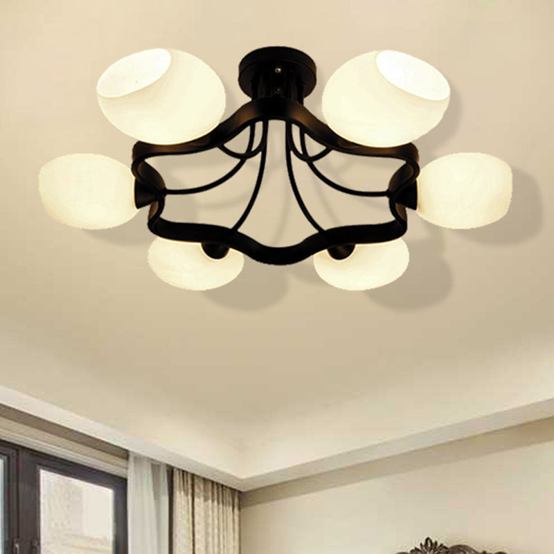 Blanc Orb Shade Semi Flushmount Light avec Orb Shade 6/8 Lumières Grossé plafond de plafond pour l'hôtel