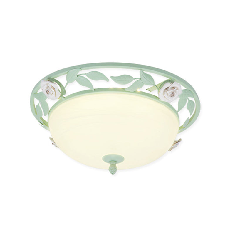 15"/19" W Metal Bowl Ceiling Lighting Korean Flower 1 Head Bedroom Flush Mount Light Fixture in Pink/Blue/Green