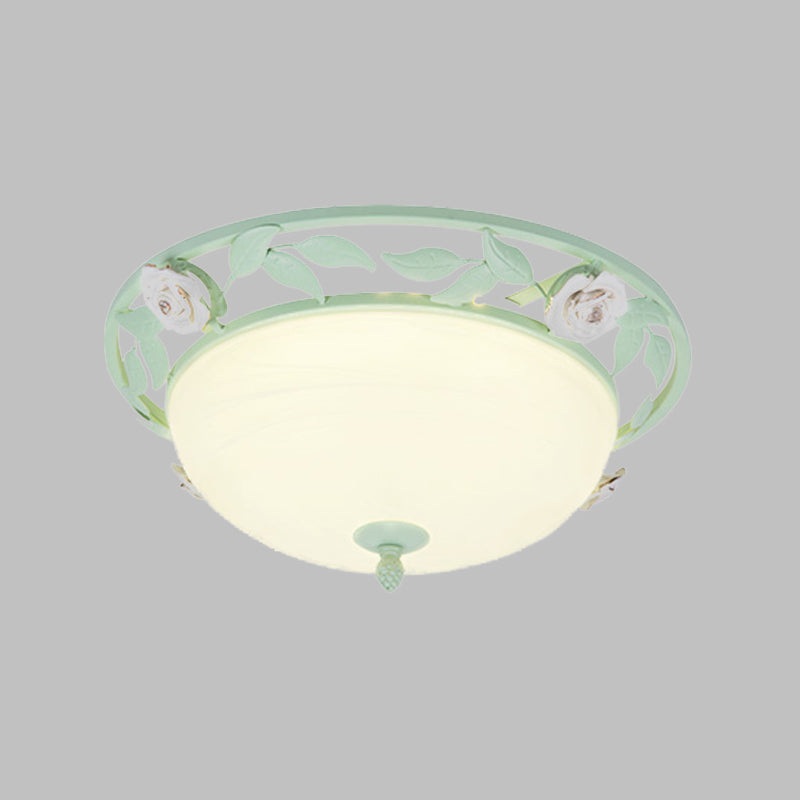 15"/19" W Metal Bowl Ceiling Lighting Korean Flower 1 Head Bedroom Flush Mount Light Fixture in Pink/Blue/Green
