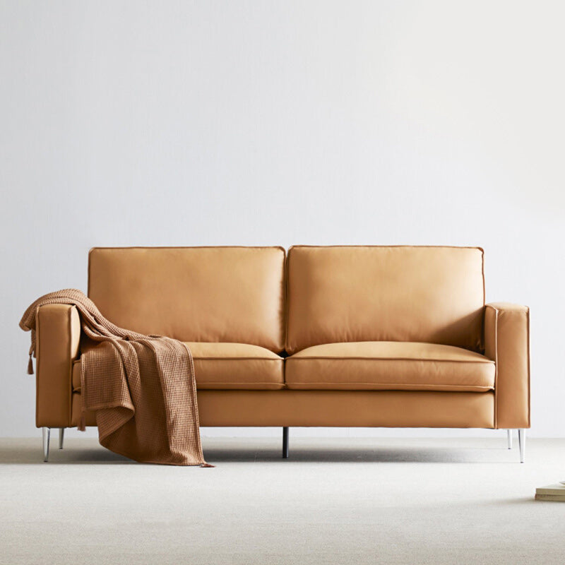 Cushions Faux Leather Square Arm Sofa with Stain Resistant and Waterproof