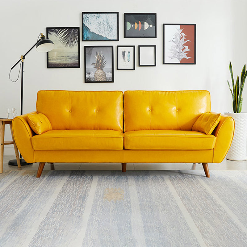 Modern Leather Sofa Flared Arm Button-tufted Loose Back Sofa for Living Room Bedroom