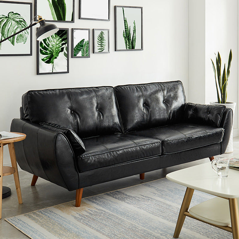 Modern Leather Sofa Flared Arm Button-tufted Loose Back Sofa for Living Room Bedroom