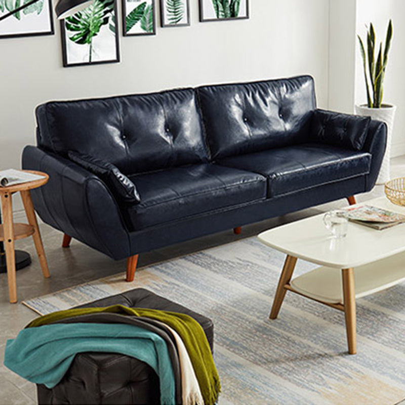 Modern Leather Sofa Flared Arm Button-tufted Loose Back Sofa for Living Room Bedroom