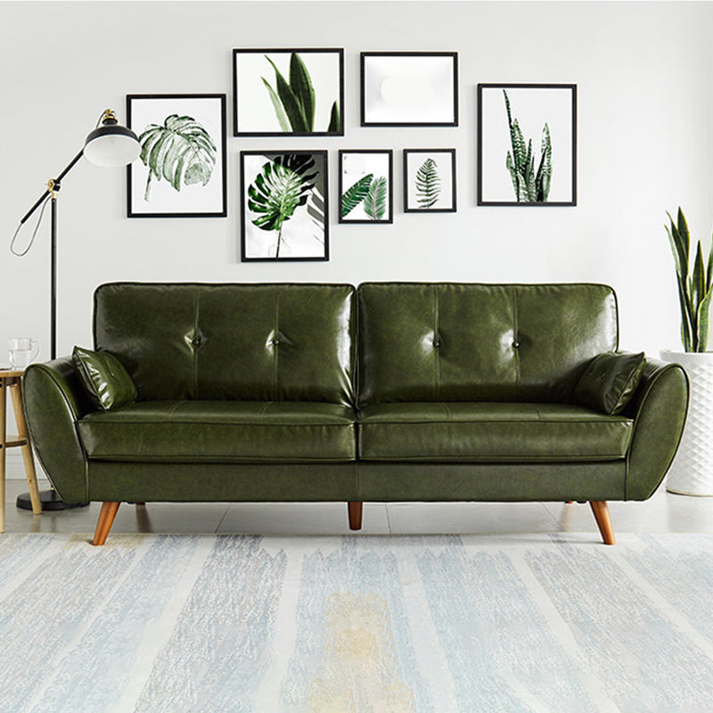 Modern Leather Sofa Flared Arm Button-tufted Loose Back Sofa for Living Room Bedroom