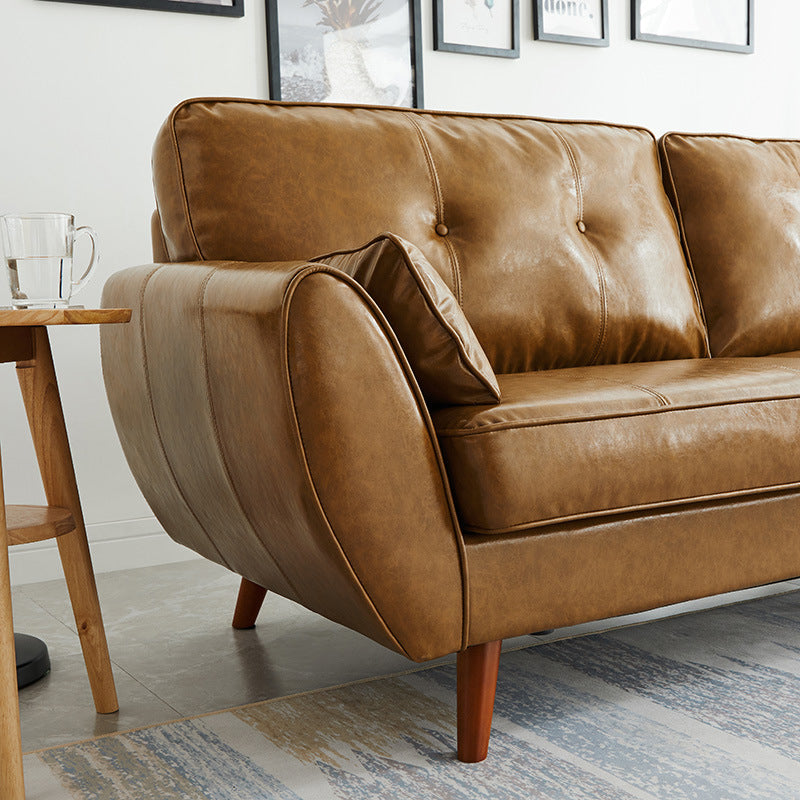 Modern Leather Sofa Flared Arm Button-tufted Loose Back Sofa for Living Room Bedroom