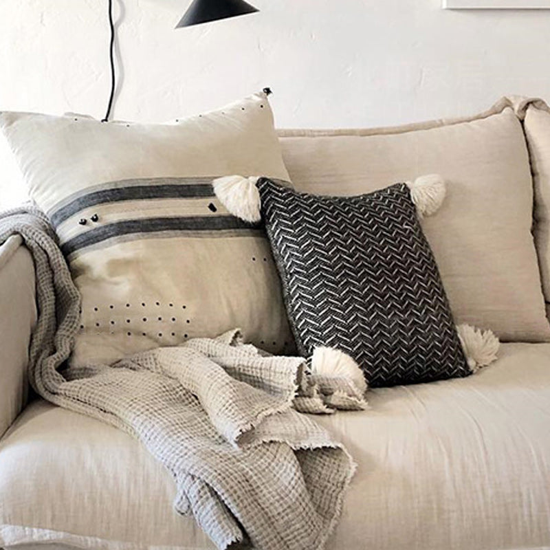 Divano standard a braccio quadrato di lino contemporaneo con schiena sciolta per soggiorno, bianco