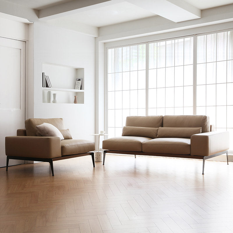 32 "divano moderno a braccio quadrato in pelle alta 32" con cuscini di padri, marrone