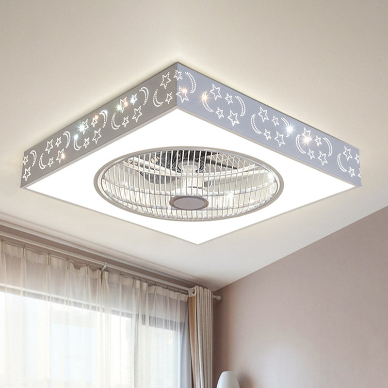 Luz de techo de semi rascillo cuadrado blanco LED acrílico moderno 21.5 "W Livera de ventilador colgante de sala de estar con 3 cuchillas