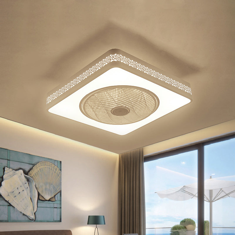 23 "brede witte led hanger ventilatorlamp Moderne acryl vierkante semi -spoelmontage verlichting voor slaapkamer, 3 heldere messen
