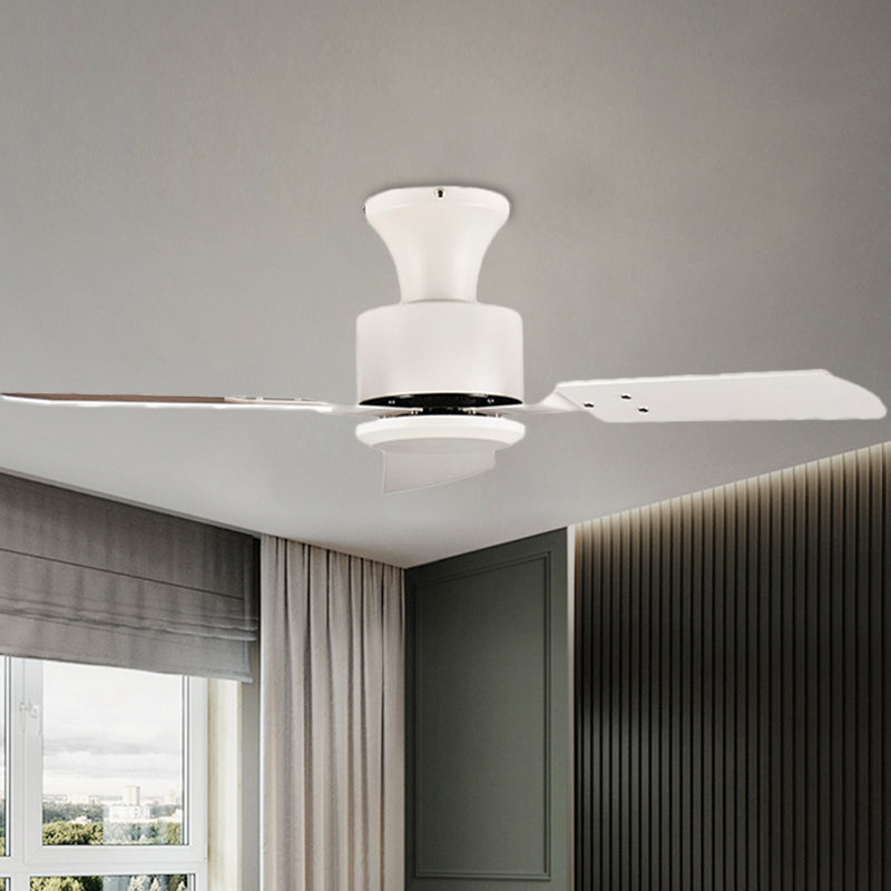 LED kreisförmige Anhängerlüfter Licht Modernismus weiße Metall Halbflush -Halterung mit 3 Holzklingen, 32 "/36" Breite