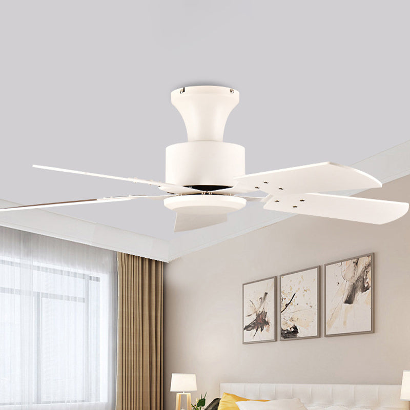 Cirkel eetkamer ventilator licht eenvoudig metalen led witte semi -spoelbevestiging met 5 houten messen, 32 "/36" breed