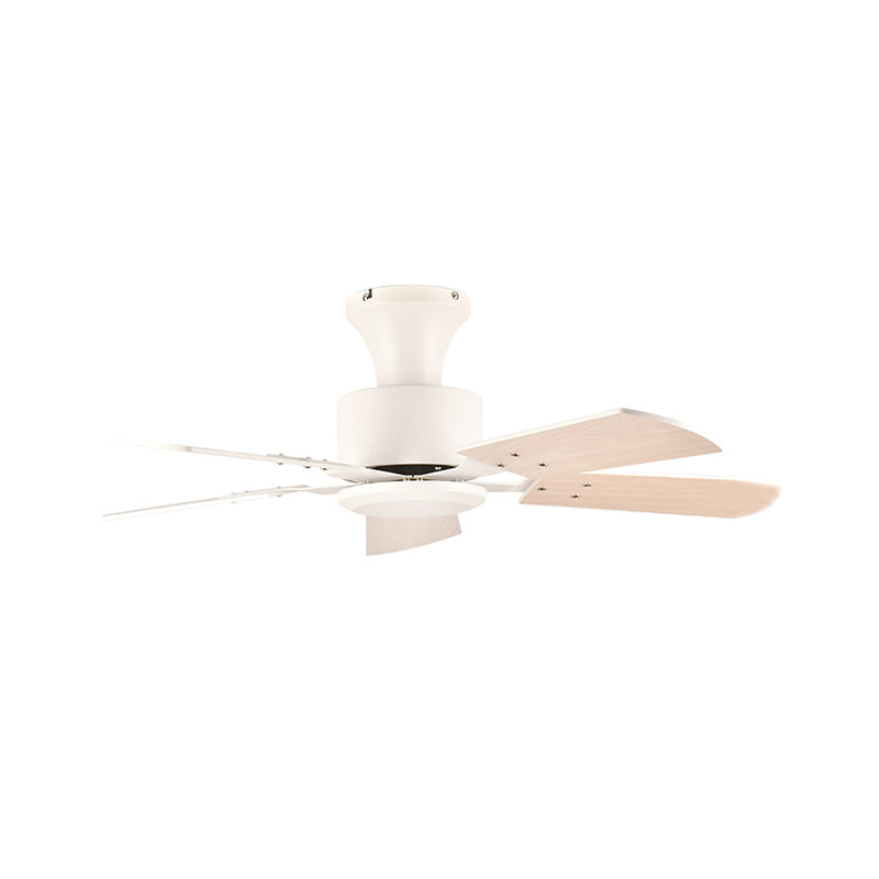 Cirkel eetkamer ventilator licht eenvoudig metalen led witte semi -spoelbevestiging met 5 houten messen, 32 "/36" breed