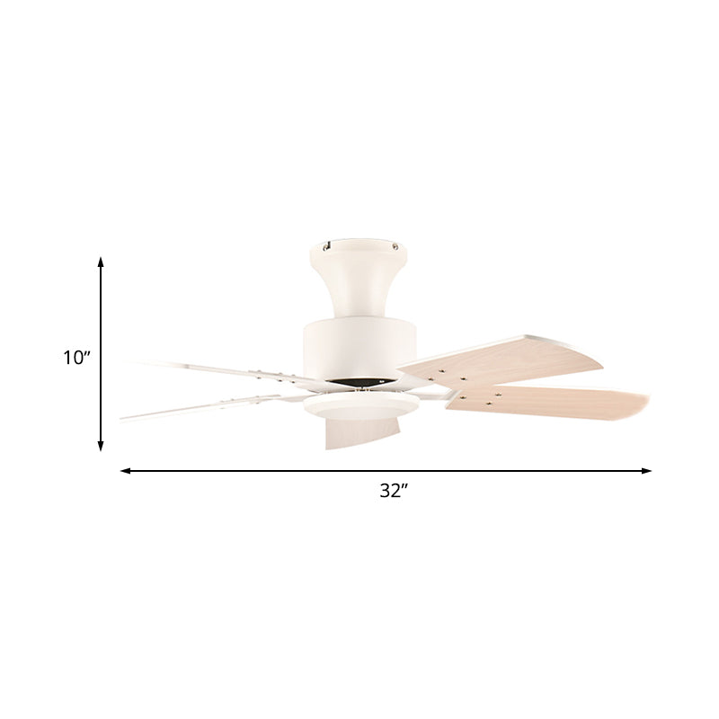 Cirkel eetkamer ventilator licht eenvoudig metalen led witte semi -spoelbevestiging met 5 houten messen, 32 "/36" breed