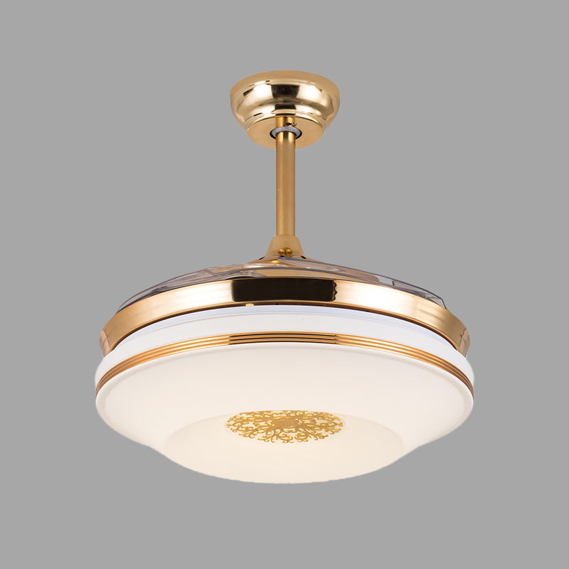 42 "W gouden ring plafond ventilatorlamp Minimalistisch acryl LED LED RAME SEMI SEMI VOILIG Licht met 4 heldere messen, externe/wandregeling/frequentieconversie en afstandsbediening