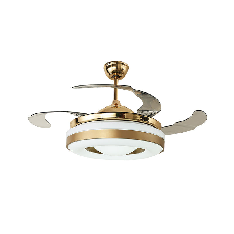 Metalen goudhangende ventilatorverlichtingscirkel LED 42 "W Modern Semi Flush Mount Light met 4 heldere messen, externe/wandregeling/frequentieconversie en afstandsbediening