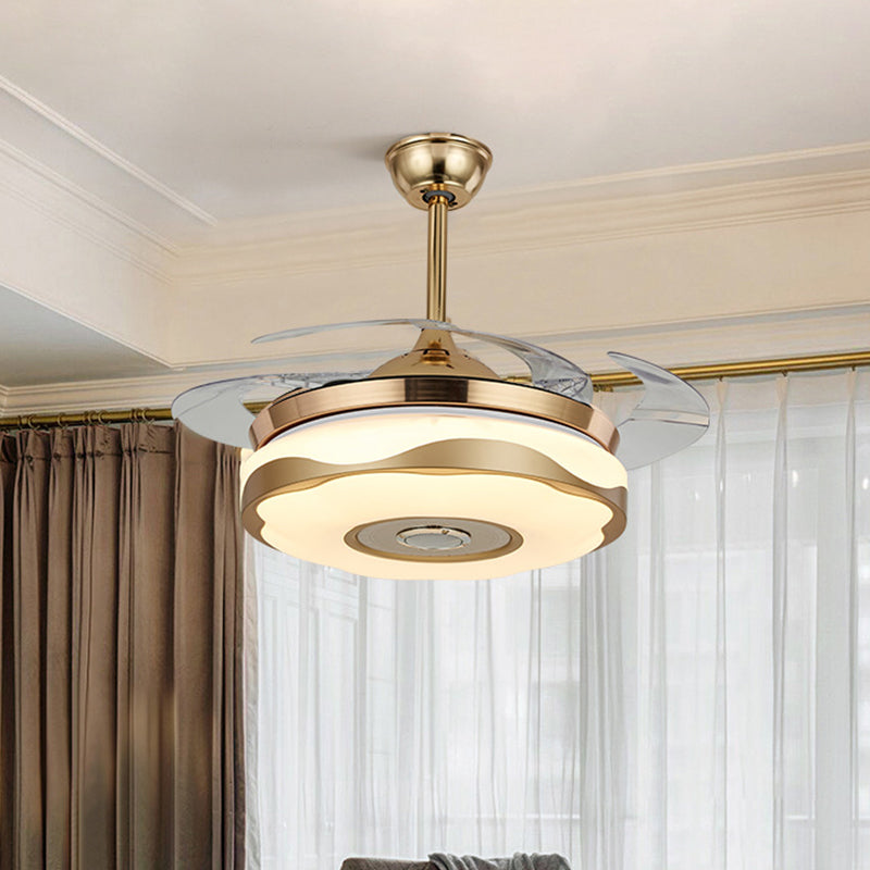 42 "Breedte Modernistische cirkelvormige hanger ventilatorlamp LED Acryl Semi Flush Light armatuur in goud met 4 messen, externe/wandregeling