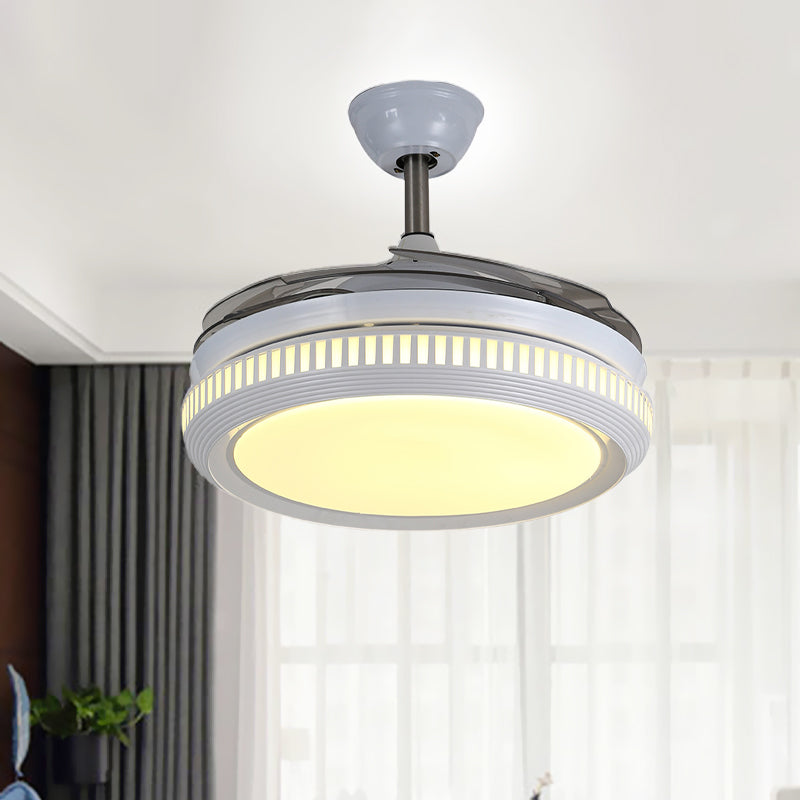 LED Acryl Semi Flush Light Contemporary White /Gold Round Round Round Room Hangende ventilatorlamp met 4 heldere messen, 42 "W