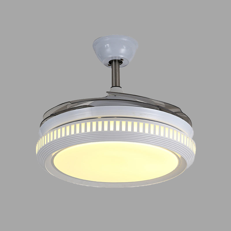 LED -Acryl -halb flush leichte zeitgenössische weiß /goldene runde Esszimmer Hängende Lüfterlampe mit 4 klaren Klingen, 42 "W.