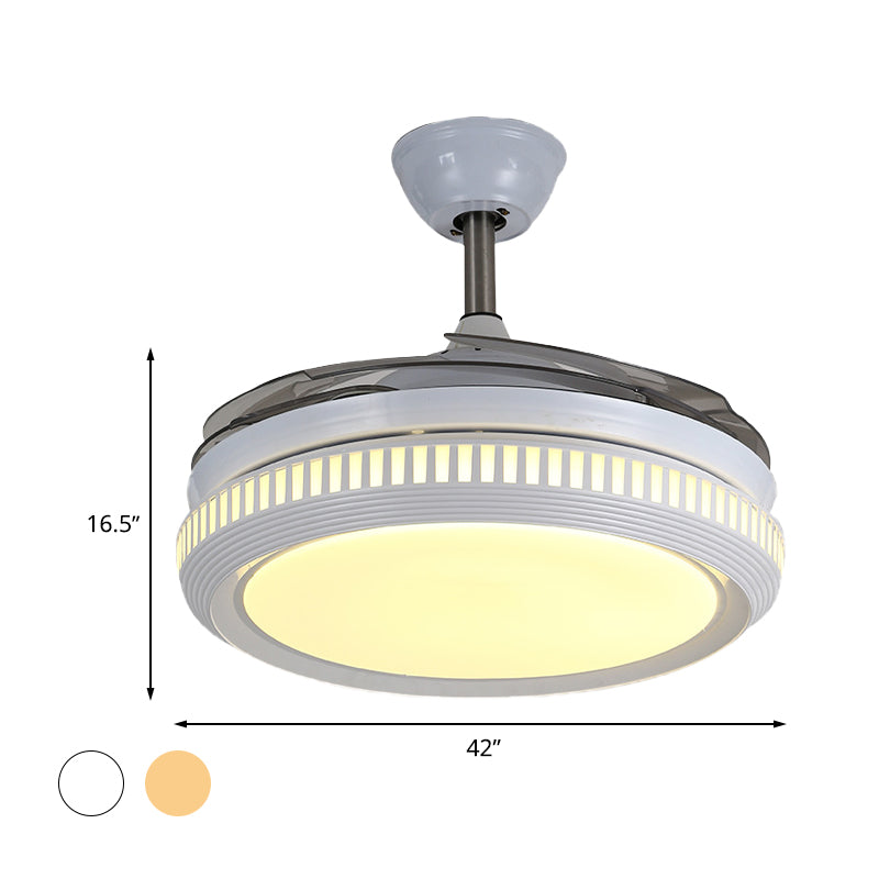 LED -Acryl -halb flush leichte zeitgenössische weiß /goldene runde Esszimmer Hängende Lüfterlampe mit 4 klaren Klingen, 42 "W.