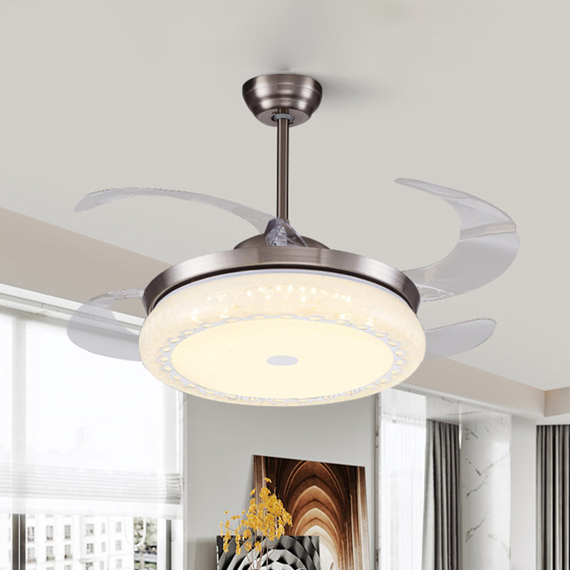 Zilver LED plafondventilator Lamp Modernisme Acryl Circulaire semi -spoeling Mount met 4 heldere messen voor woonkamer, 36 "/42" breed