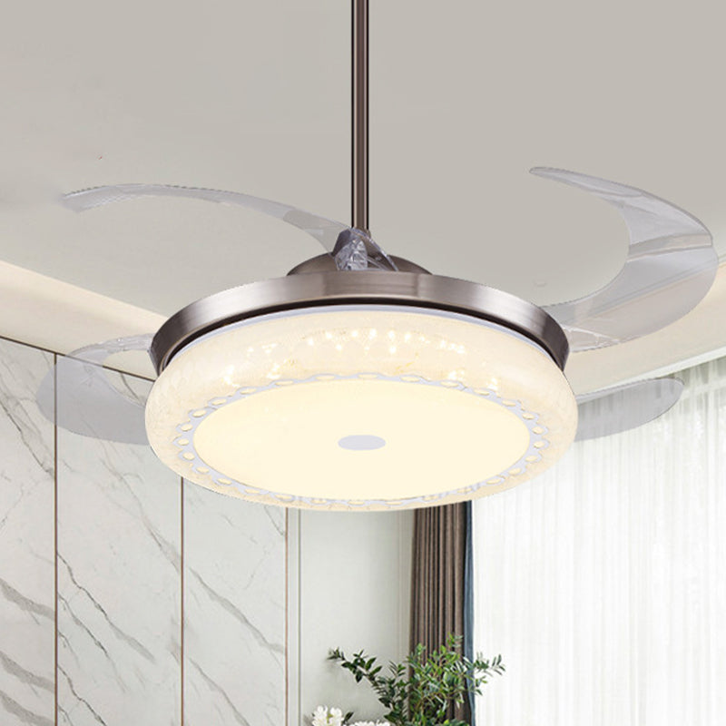 Zilver LED plafondventilator Lamp Modernisme Acryl Circulaire semi -spoeling Mount met 4 heldere messen voor woonkamer, 36 "/42" breed