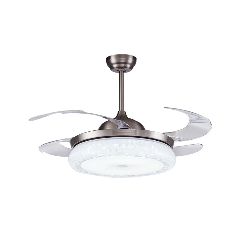 Zilver LED plafondventilator Lamp Modernisme Acryl Circulaire semi -spoeling Mount met 4 heldere messen voor woonkamer, 36 "/42" breed