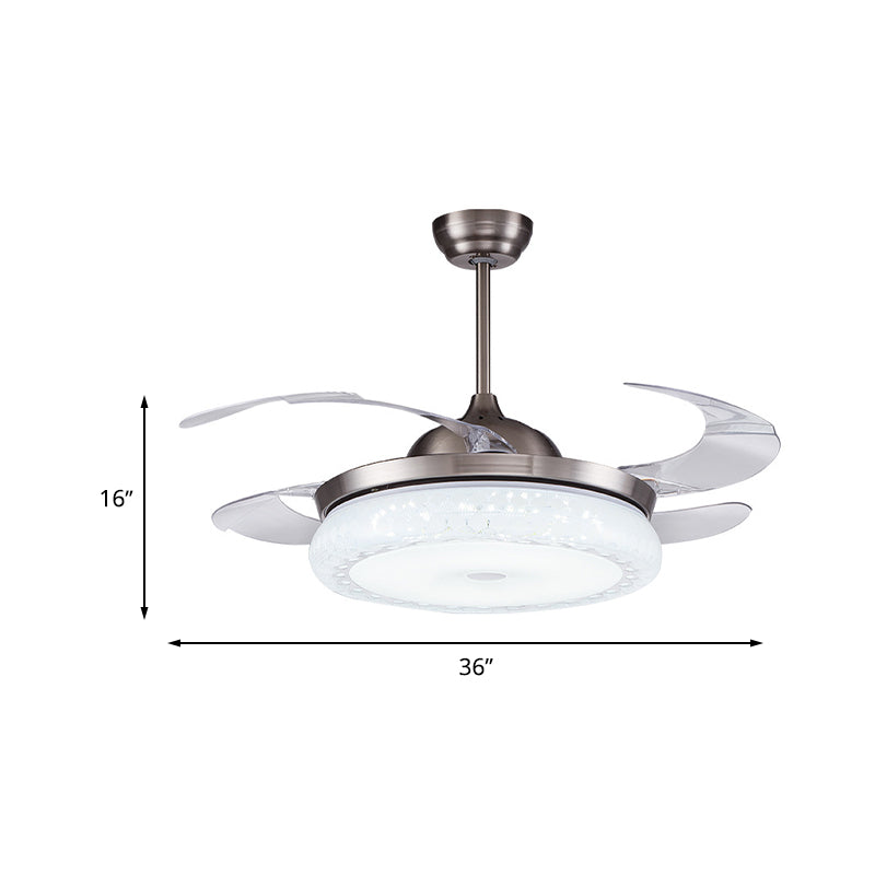 Zilver LED plafondventilator Lamp Modernisme Acryl Circulaire semi -spoeling Mount met 4 heldere messen voor woonkamer, 36 "/42" breed