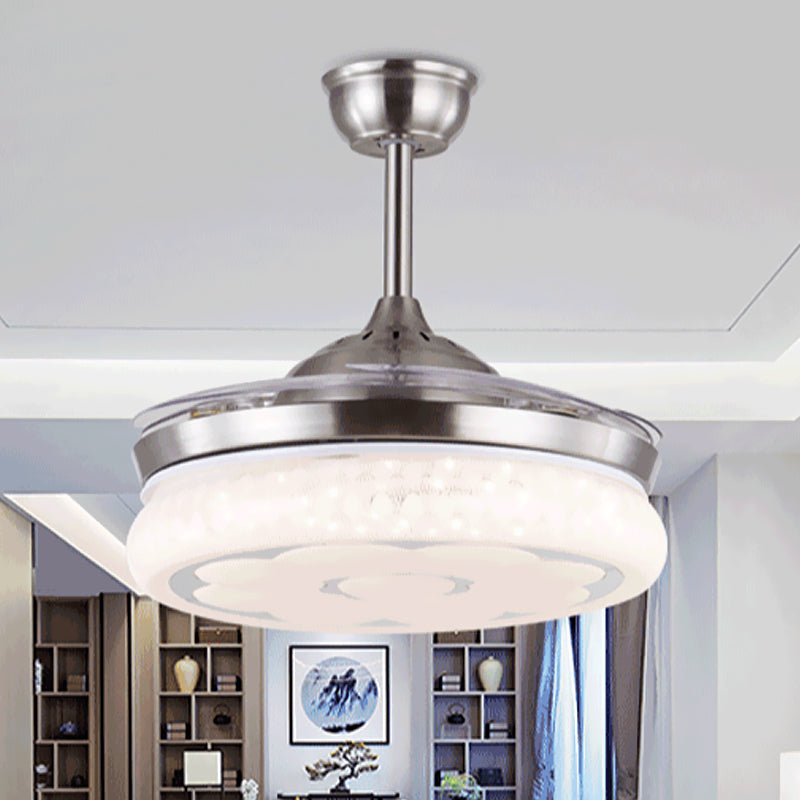 36 "/42" W Acryl Bloem Semi Mount Lighting Moderne LED LED RAME Hangende ventilatorlicht in zilver met 4 heldere messen, afstandsbediening/frequentieconversie en afstandsbediening