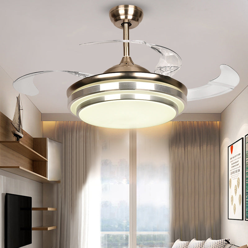 36 "/42" W Minimalistisch ronde ventilatorverlichting LED METAL SEMI SEMI -MOUNT LIMMTE IN Zilver met 4 heldere messen