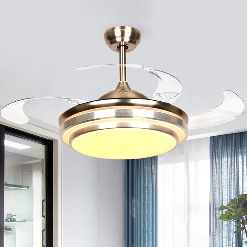 36 "/42" W Minimalistisch ronde ventilatorverlichting LED METAL SEMI SEMI -MOUNT LIMMTE IN Zilver met 4 heldere messen