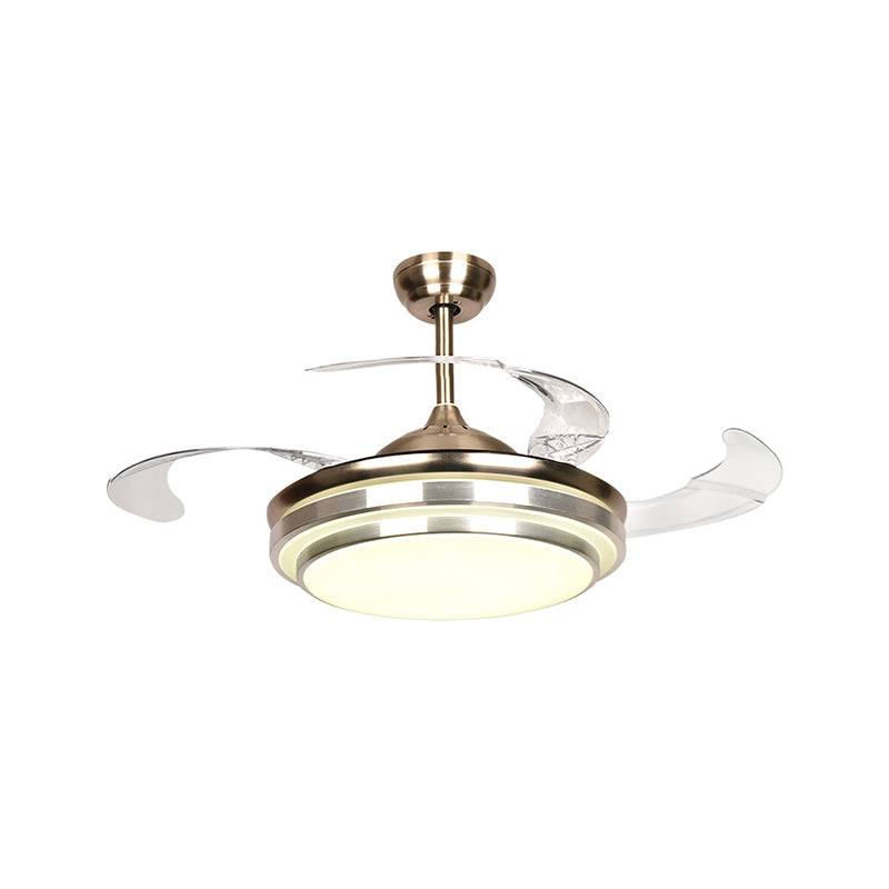 36 "/42" W Minimalistisch ronde ventilatorverlichting LED METAL SEMI SEMI -MOUNT LIMMTE IN Zilver met 4 heldere messen