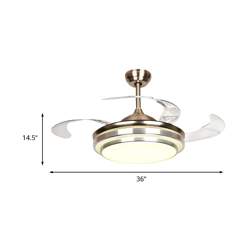 36 "/42" W Minimalistisch ronde ventilatorverlichting LED METAL SEMI SEMI -MOUNT LIMMTE IN Zilver met 4 heldere messen