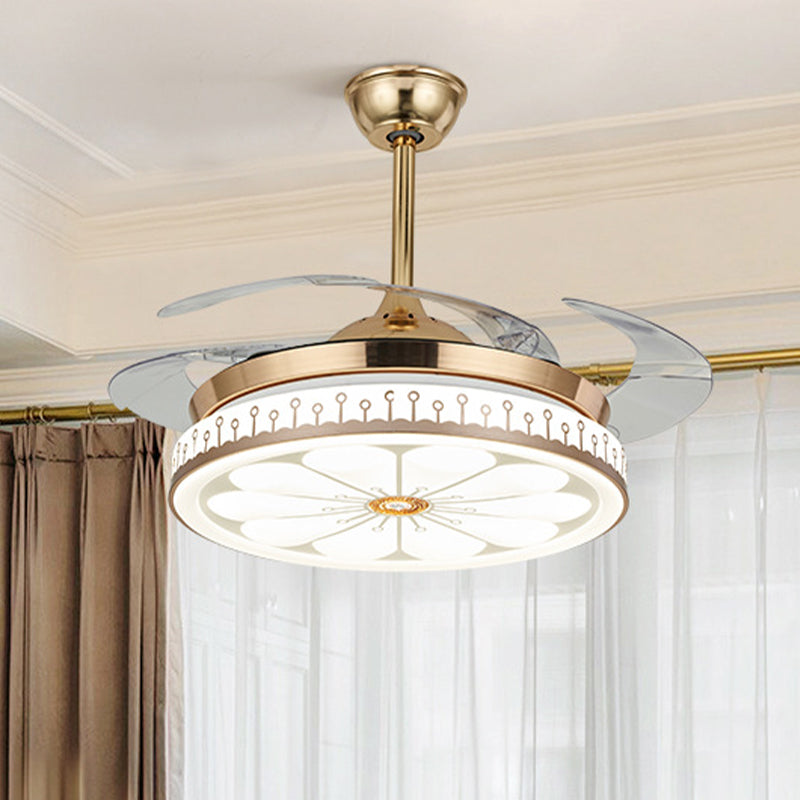 Circle Dining Room Halbflush zeitgenössische Acryl -LED 42 "W Gold 4 Blades Anhänger Lüfter Licht, Fern-/Wandsteuerung/Frequenzumwandlung und Fernbedienung