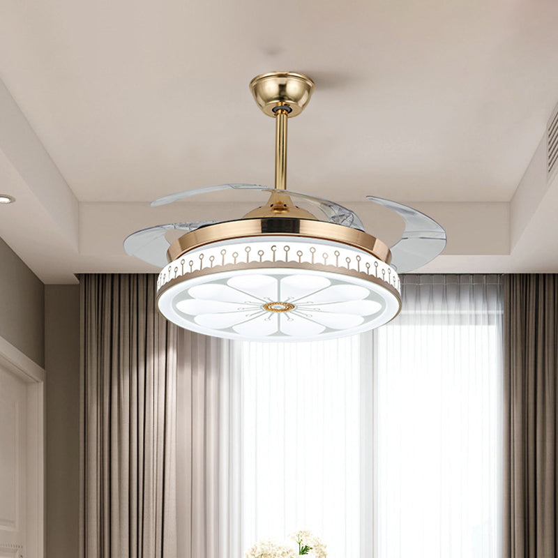 Circle Dining Room Halbflush zeitgenössische Acryl -LED 42 "W Gold 4 Blades Anhänger Lüfter Licht, Fern-/Wandsteuerung/Frequenzumwandlung und Fernbedienung