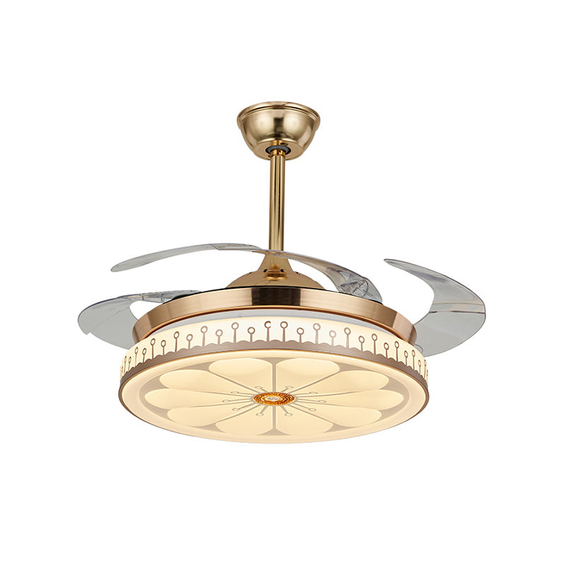 Circle Dining Room Halbflush zeitgenössische Acryl -LED 42 "W Gold 4 Blades Anhänger Lüfter Licht, Fern-/Wandsteuerung/Frequenzumwandlung und Fernbedienung
