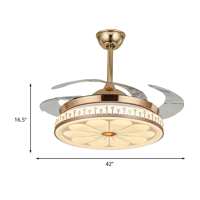 Circle Dining Room Halbflush zeitgenössische Acryl -LED 42 "W Gold 4 Blades Anhänger Lüfter Licht, Fern-/Wandsteuerung/Frequenzumwandlung und Fernbedienung