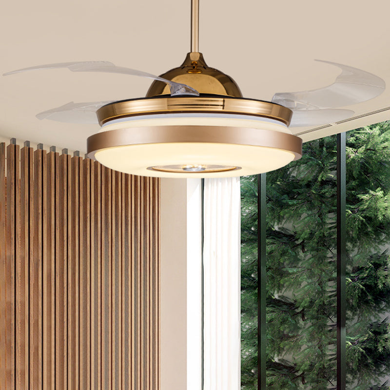 Kreis Schlafzimmer halb Flush Mount Minimalist Metall LED Gold Hanging Lüfterbeleuchtung mit 4 klaren Klingen, 36 "/42" Breite