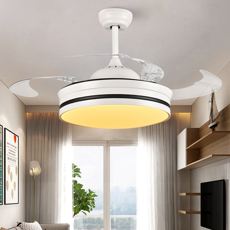 42 "brede metalen witte hangerse ventilator lichtring LED Moderne semi -montage verlichting voor woonkamer, 4 heldere messen